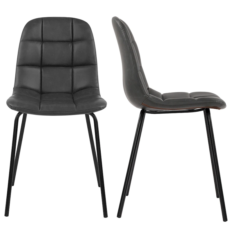 Faux Leather Dining Chairs Upholstered Side Chairs with Metal Legs Set of 2