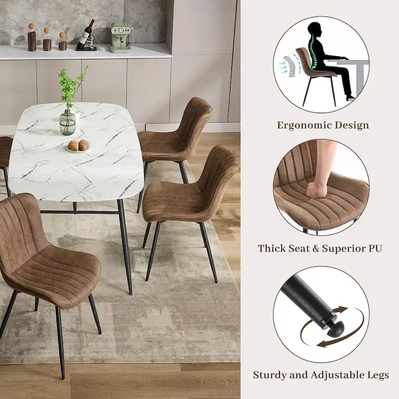 Living Dining Chairs Set of 2, Faux Leather Armless Side Chairs with Metal Legs