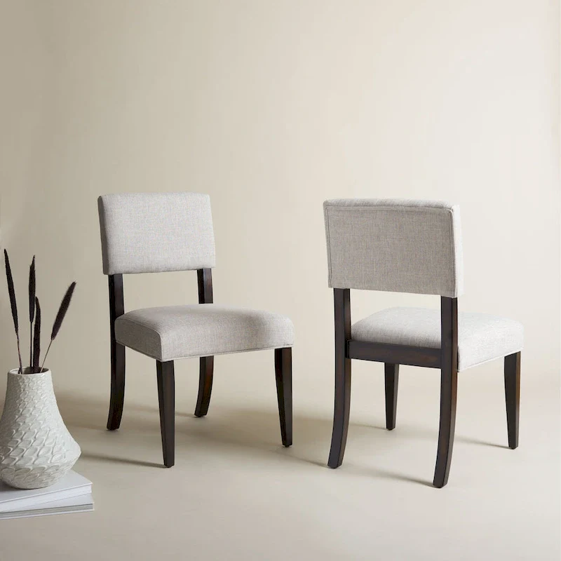 Dark Brown & Light Taupe Wood Dining Chair, Set of 2