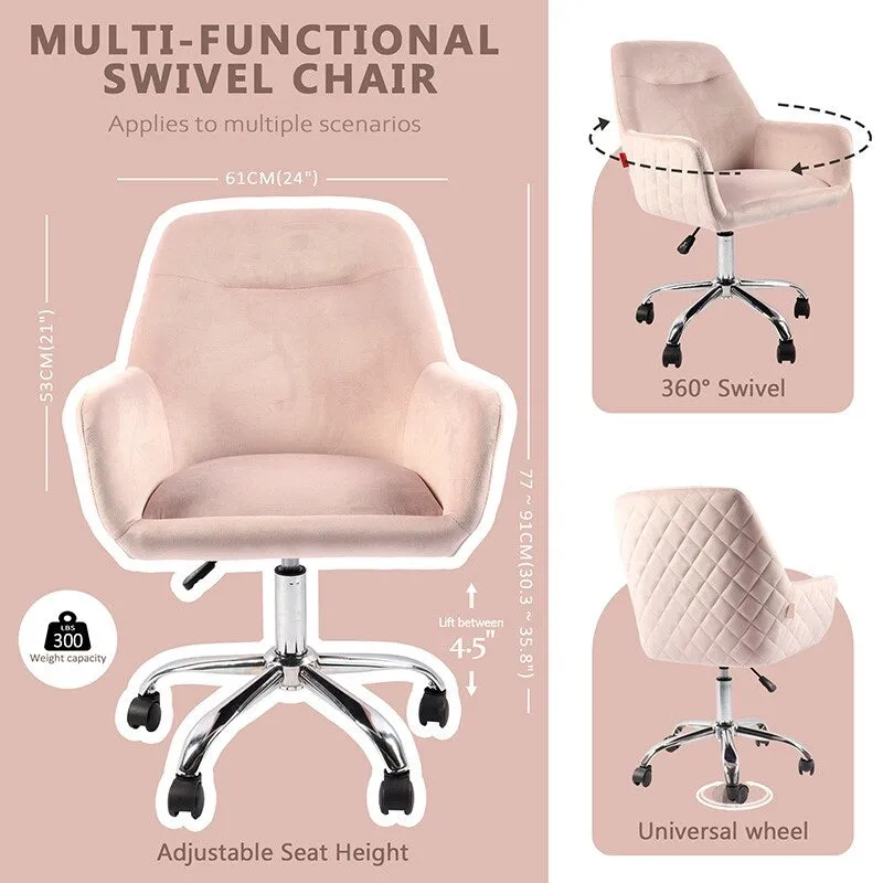 VANITII Accent Chair Swivel Vanity Chair Office Desk Chair With Wheels Modern Height Adjustable Pink/Grey/White