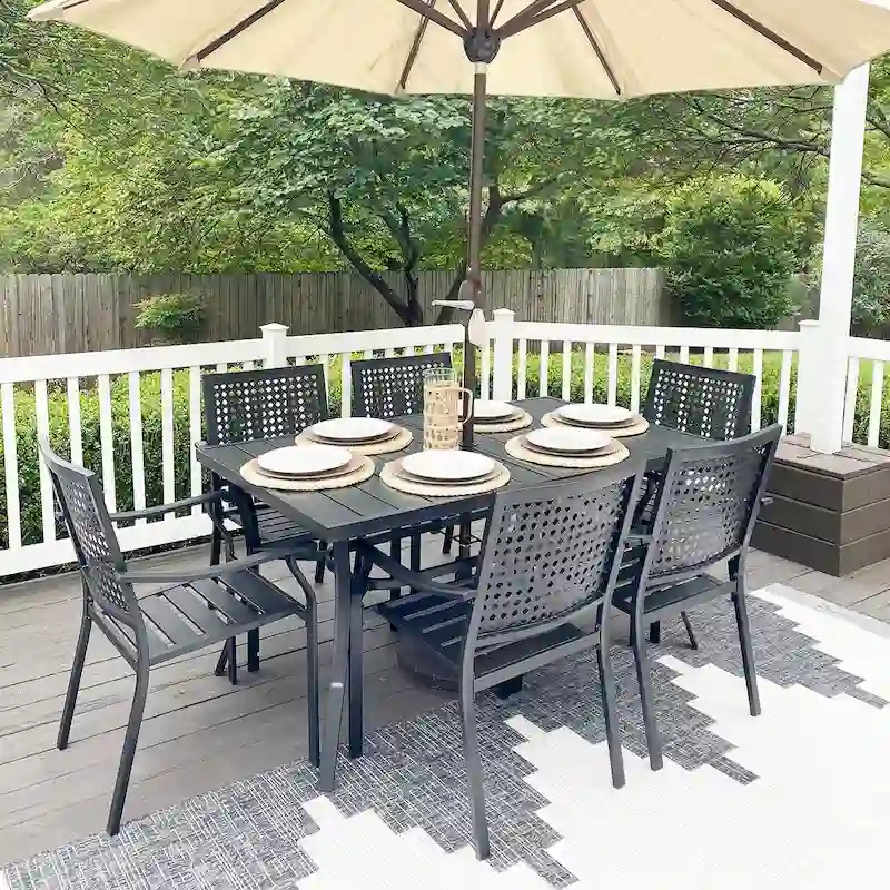 MAISON ARTS 7-Piece Patio Dining Set Metal E-coating & Stackable Patio Dining Chairs