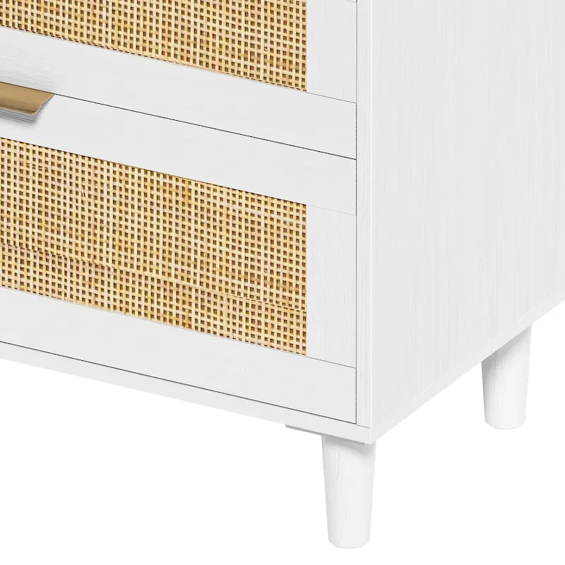 White / Natural / Black Rattan 6-Drawer Double Dresser, Metal Handles