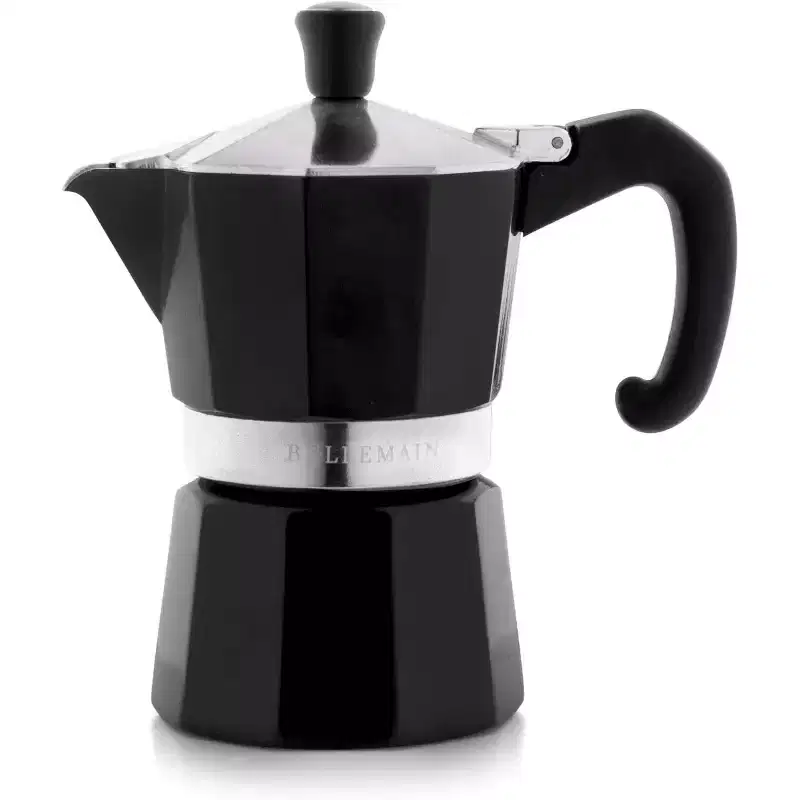 Bellemain Stovetop Espresso Maker  Premium Moka Pot (Black, 3-Cup) for Authentic Italian Coffee