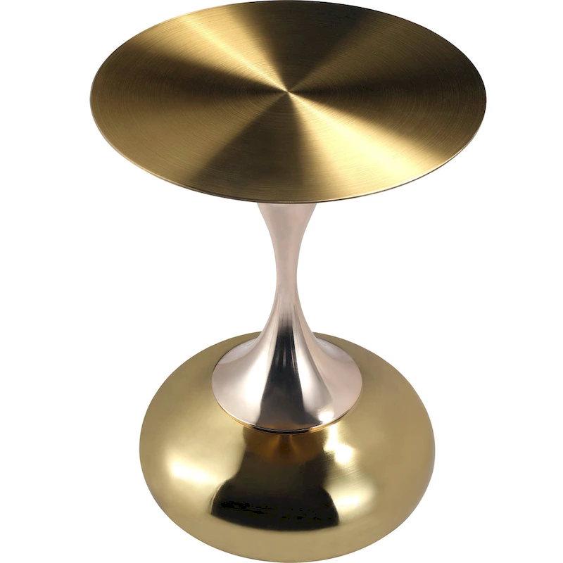 Savoy 18-Inch Round Side Table in Gold Stainless-Steel End Table with a Round Pedestal base