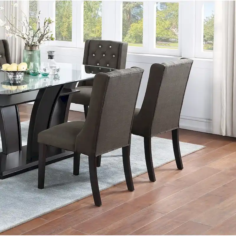 Set of 2 Wingback Dining Chairs, Tufted Faux Leather