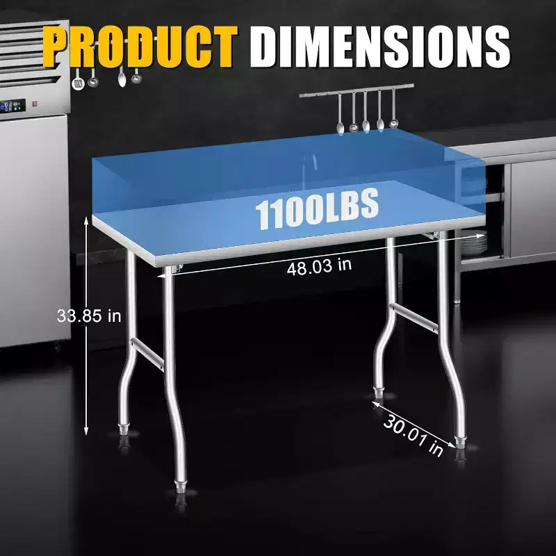 Folding Stainless Steel Work Table, 48x30 Inch Heavy Duty Portable Prep Table with 400lb Capacity for Kitchen Garage Restaurant