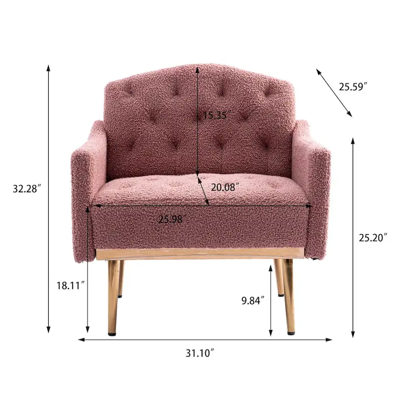 Teddy Fabric Upholstered Tufted Accent Chair With Rose Golden feet