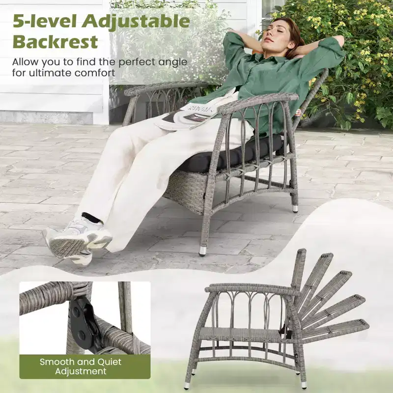 Costway 3 PCS Patio PE Wicker Furniture Set with 5-Level Adjustable Backrest Bistro Set