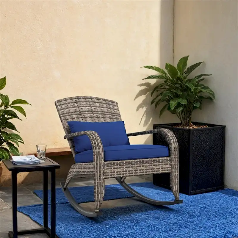 Outsunny Outdoor Wicker Adirondack Rocking Chair,Rattan Rocker Chair