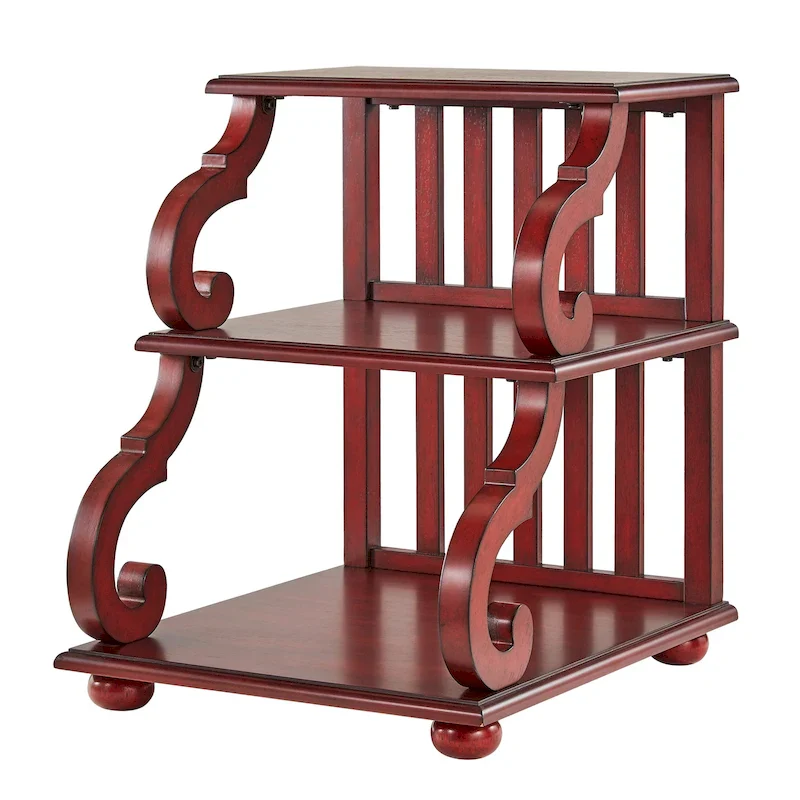 Tiered Wood Scroll End Table
