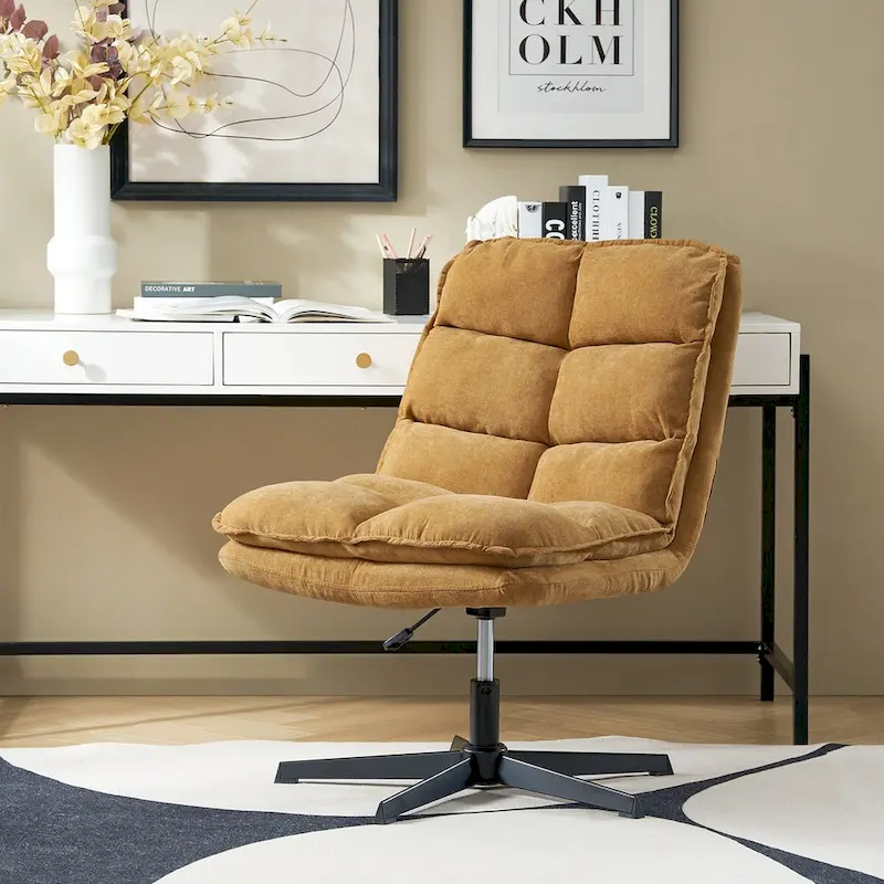 Beige / Mustard / Navy Armless Tufted 360° Swivel Office Chair, Single
