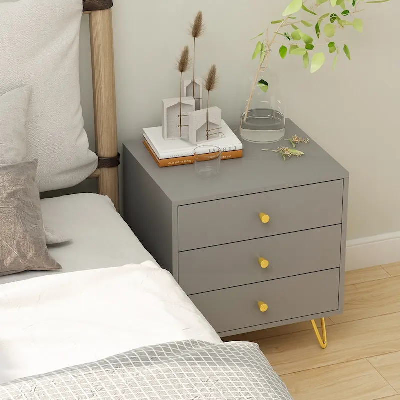 21.6 Tall 3 - Drawer Nightstand White/Grey/Black(1 Piece)