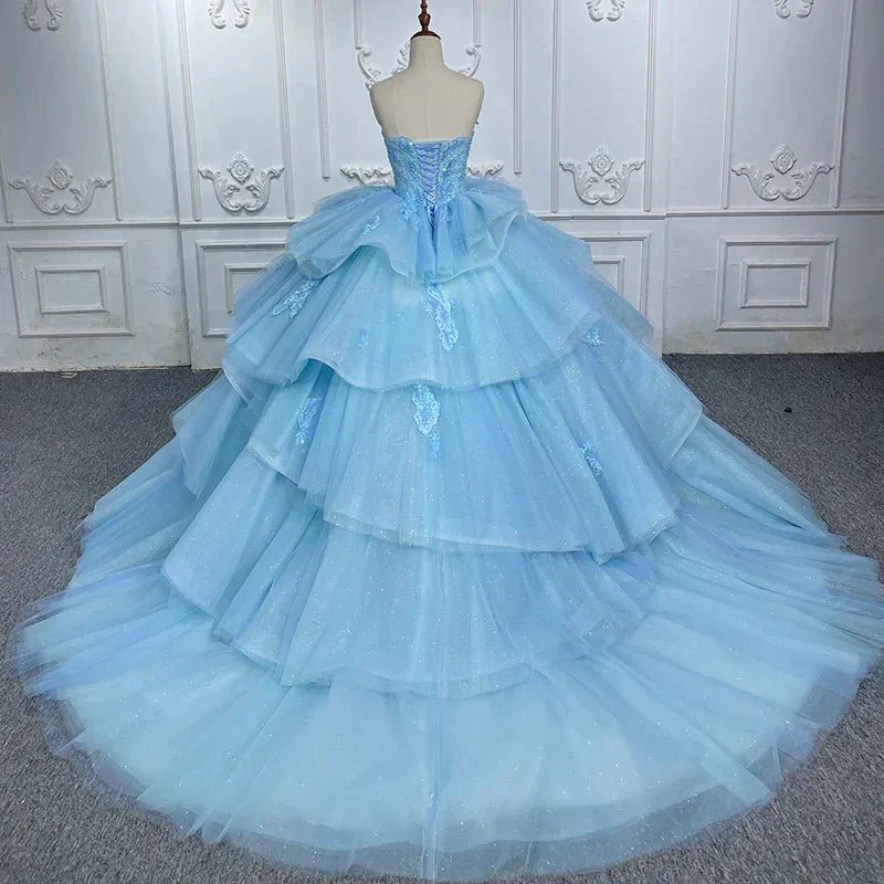Romantic Princess Sleeveless Quinceanera Dresses Ruffle Strapless Sequins Ball Gown