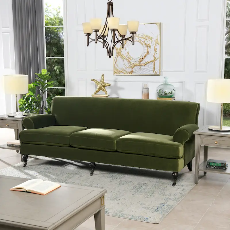 88 Inch Living Room Sofa  Three Cushion Couch with Rolled Arms and Tight Back  Minimal Assembly Required