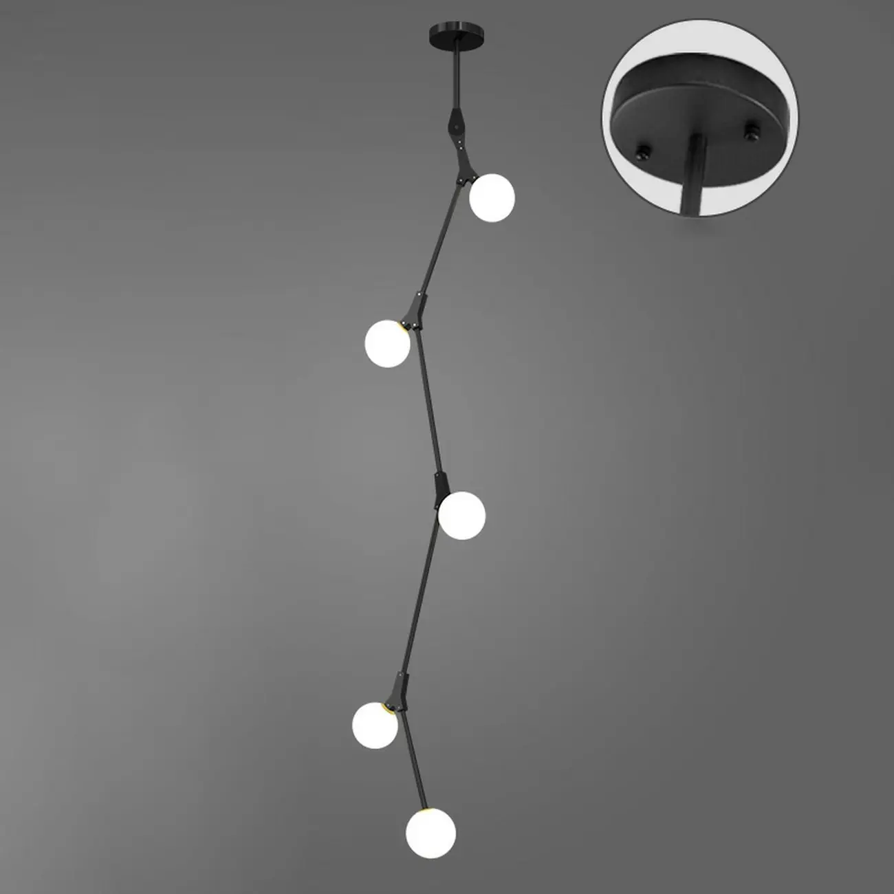 Modern Gold Branch Globe Glass Downrod Stairwell Chandelier