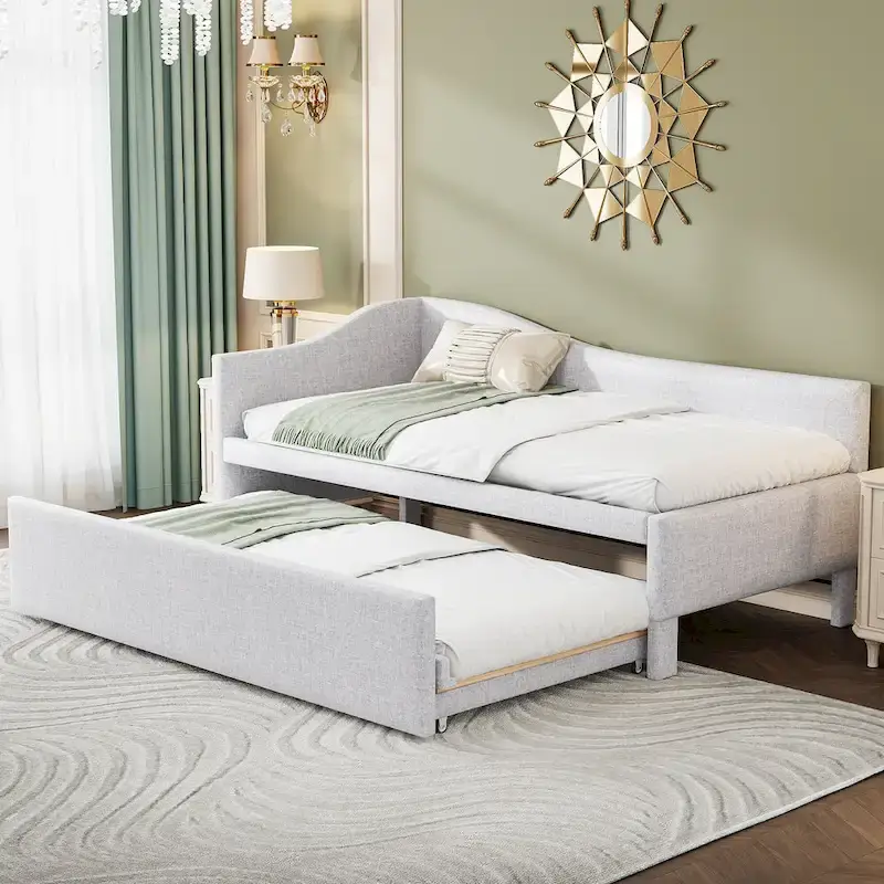 Twin L-Shaped Daybed with Pop-Up Trundle