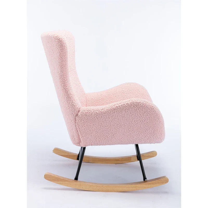 Velvet Upholstered Rocking Chair with Rubber Wood Legs