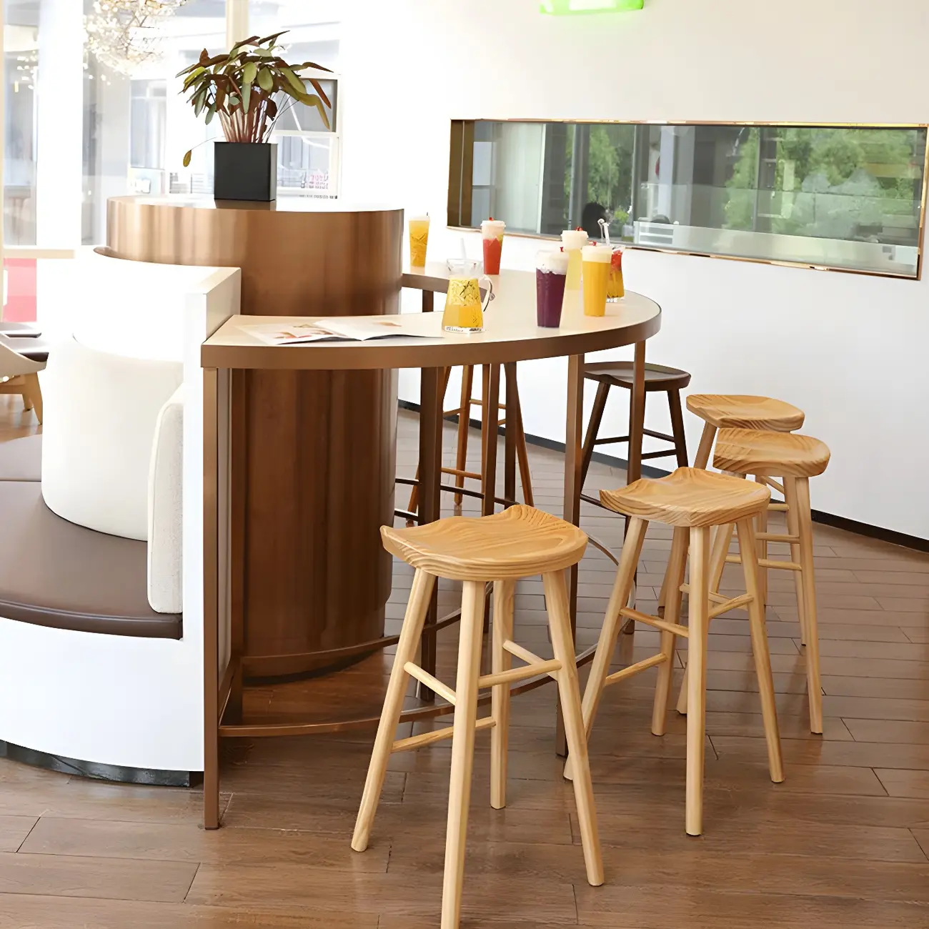 Counter Height Backless Wooden Industrial Bar Stools