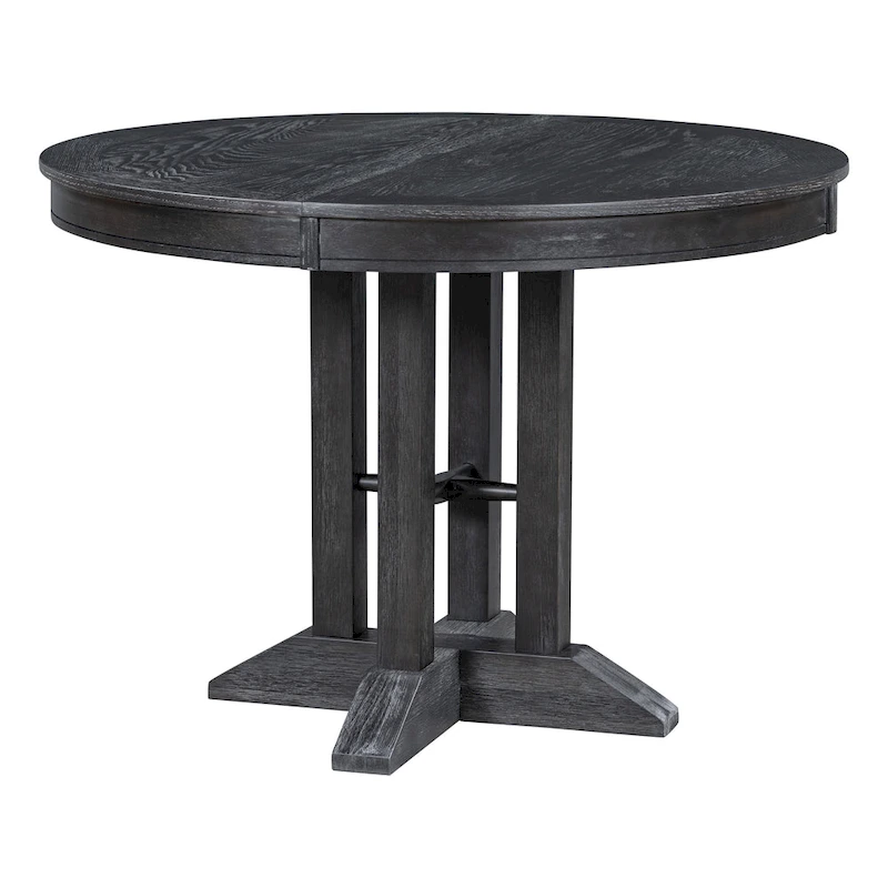 5-Piece Dining Set Extendable Round Table and 4 Upholstered Chairs Farmhouse Dining Set