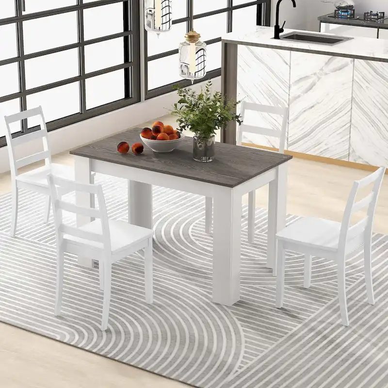 Costway 5 PCS Dining Set Modern Rectangle Table & 4 Rubber Wood Chairs