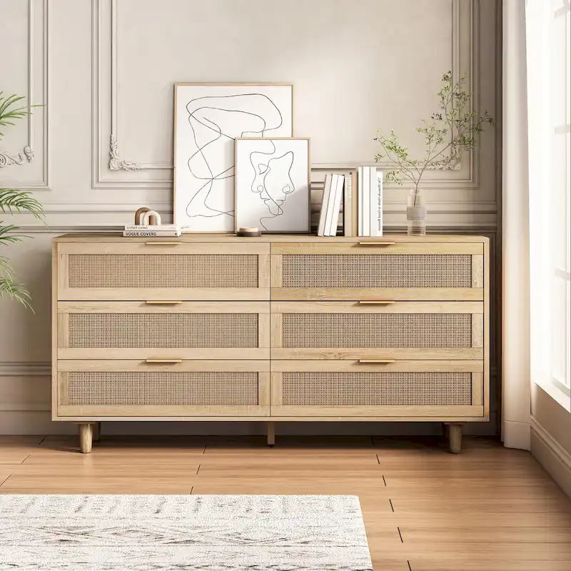 Modern Rattan Storage Cabinet Rattan Drawer,for Bedroom,Living Room