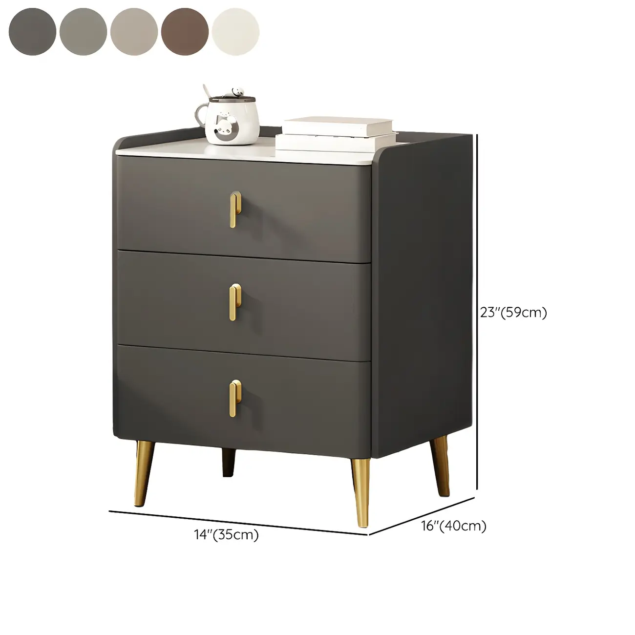 Modern Faux Leather 3 Drawers Nightstand with Stone Top