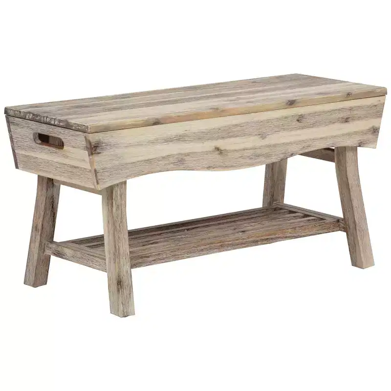 eHemco Solid Hardwood Bench with Storage Shelf and 4 Panels, 36x15.25x17.3 Inches, White Washed Finish
