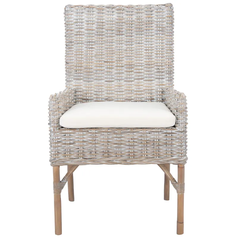 SAFAVIEH Winnifred Coastal Rattan Accent Chair with Cushion - 18.5  W x 22.8  L x 38.2  H - 19Wx23Dx38H