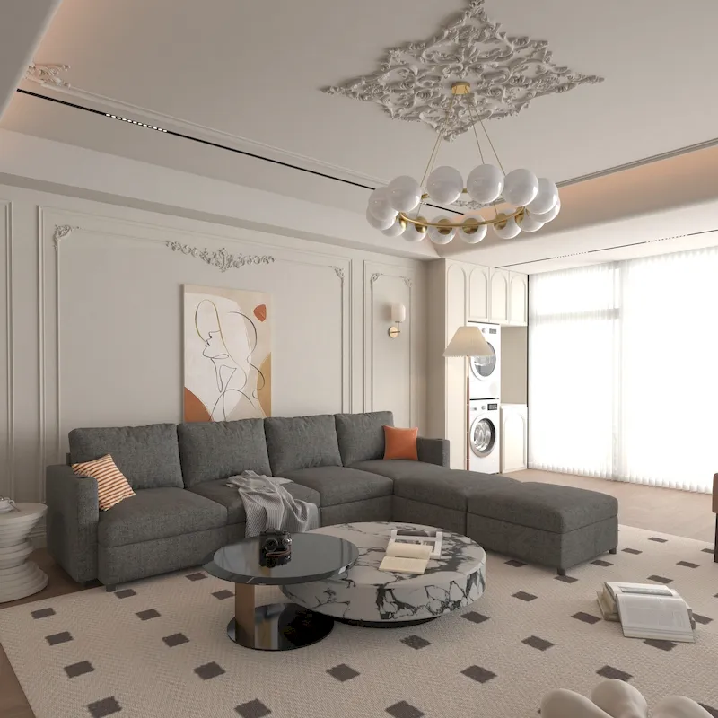 Grey 123  U-Shaped Modular 4-Seat Sectional Sofa with Storage Ottomans