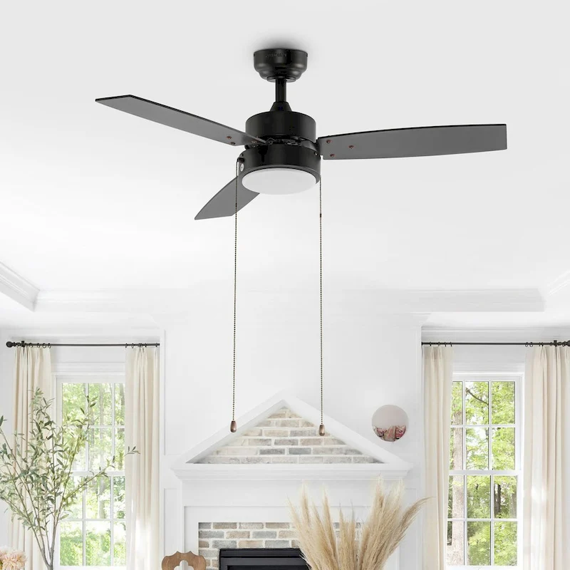 Chloe 42  1-Light Modern 3-Speed Iron Height Adjustable Integrated LED Ceiling Fan with Pull Chains, Black, by JONATHAN Y