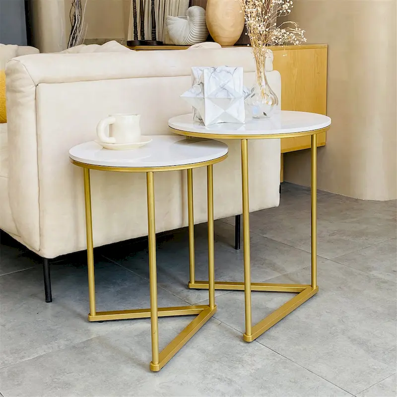 Set of 2 Round Nesting Coffee Side Table Modern Accent End Table