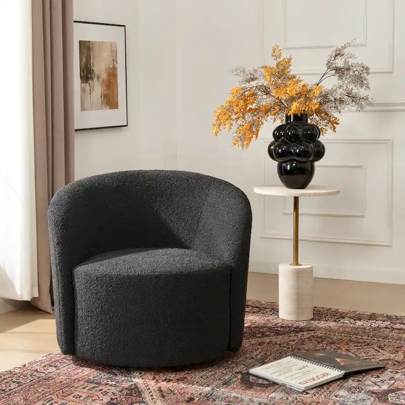 34 W Upholstered Boucle Swivel Barrel Accent Chair