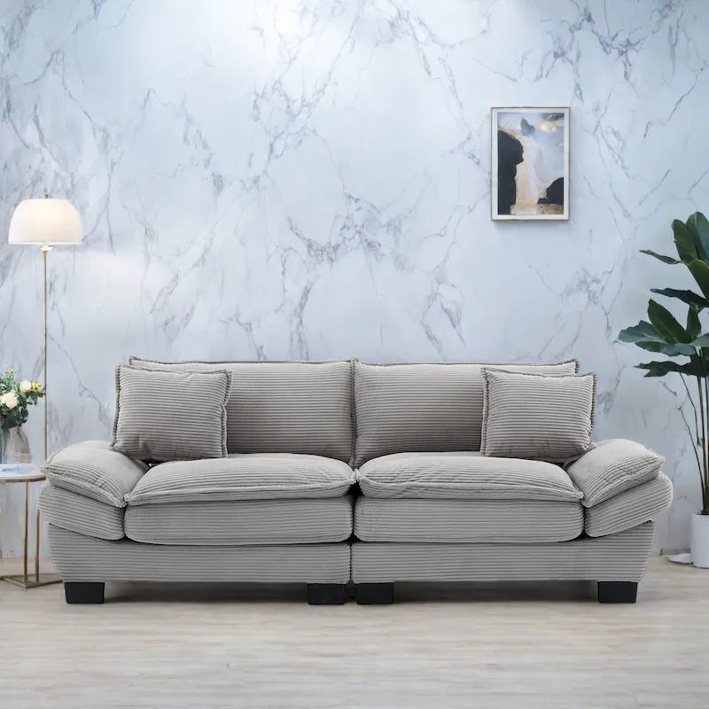 65.5 Upholstered 3-Seater Sofa Couch with Two Pillows and Sturdy Construction