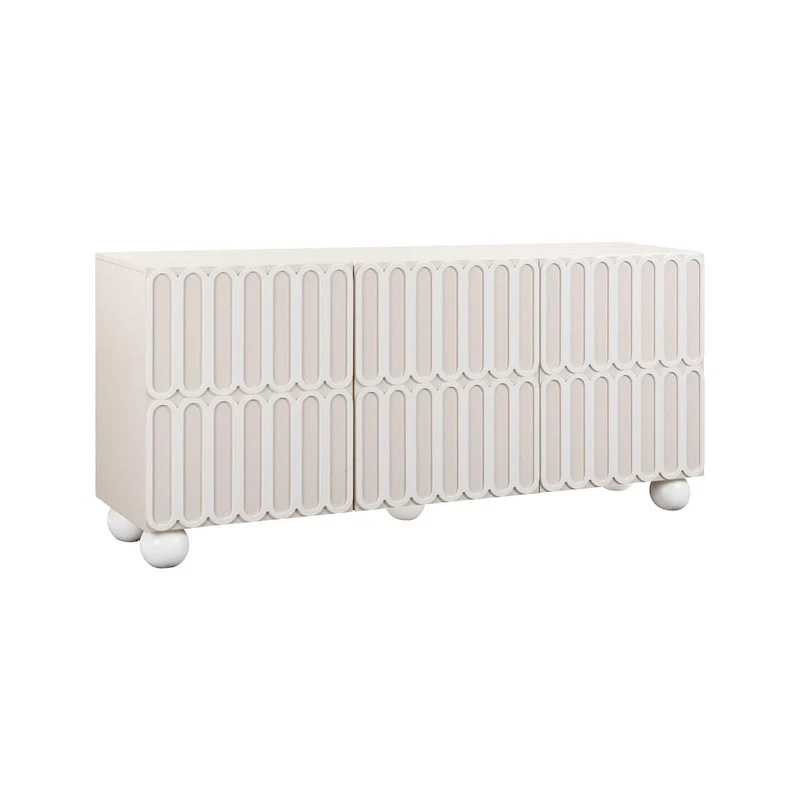 Taupe Buffet with Statement Facade, 4 Drawers, Soft-Close Doors & Solid Wood Legs