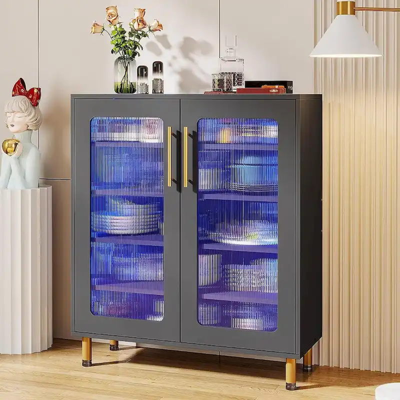 Buffet Cabinet with Storage, Modern Accent Cabinet with Acrylic Doors and LED Light - N/A
