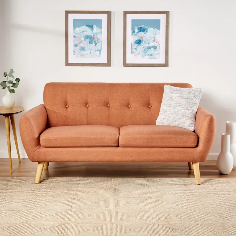 Dark Gray/Blue/Burnt Orange Mid-Century Tufted Fabric Loveseat, 2-Person