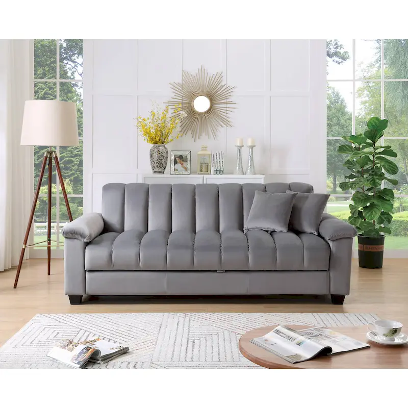 83 Comfortable Velvet Storage Sleeper Convertible Sofa Bed.