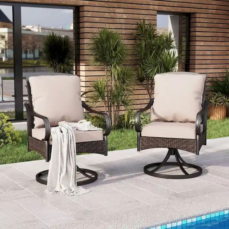 MAISONARTS Patio Dining Swivel Chairs Set of 2/4 Framed E-Coating Steel and Rattan with Deep-seating and Back Cushions