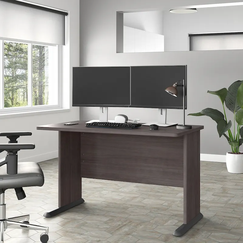 48W Computer Desk, Storm Gray / White / Platinum Gray, Single-Person
