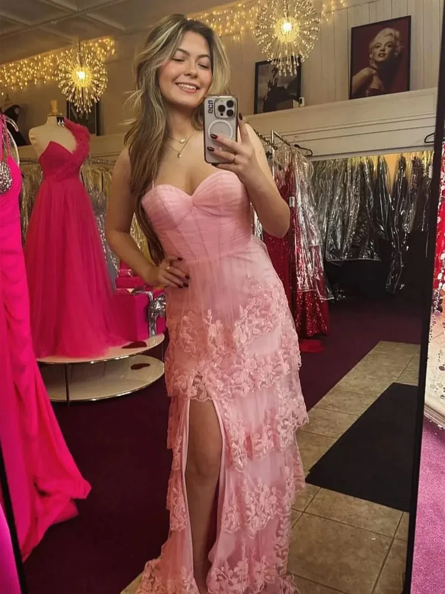 A Line Sweetheart Empire Lace Appliques Long Party Dress