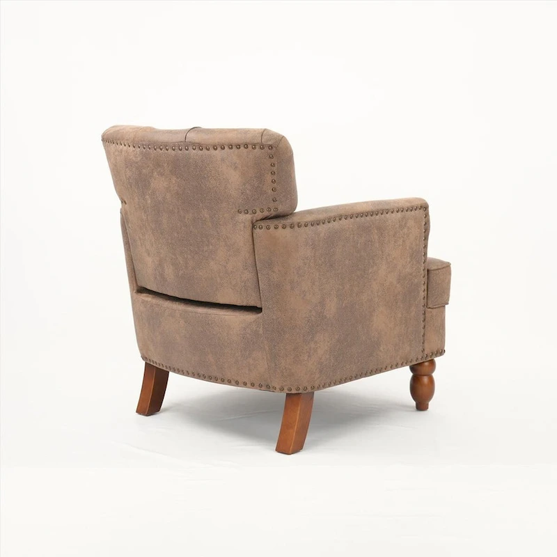 Suede Fabric Club Chair With Wood Legs
