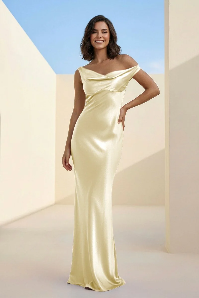 Fuchsia - One Shoulder Sheath Satin Long Prom Dresses