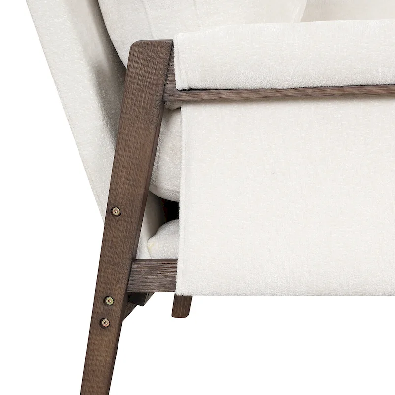 White 35.4  Velvet Arm Chair with Rubber Wood Frame