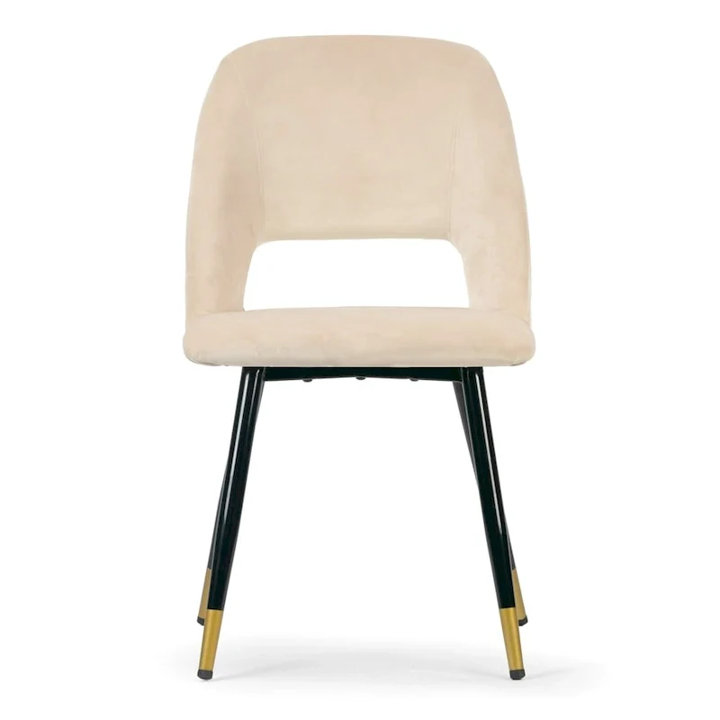 Set of 2  Beige Velvet Dining Chair with Golden Accented Legs