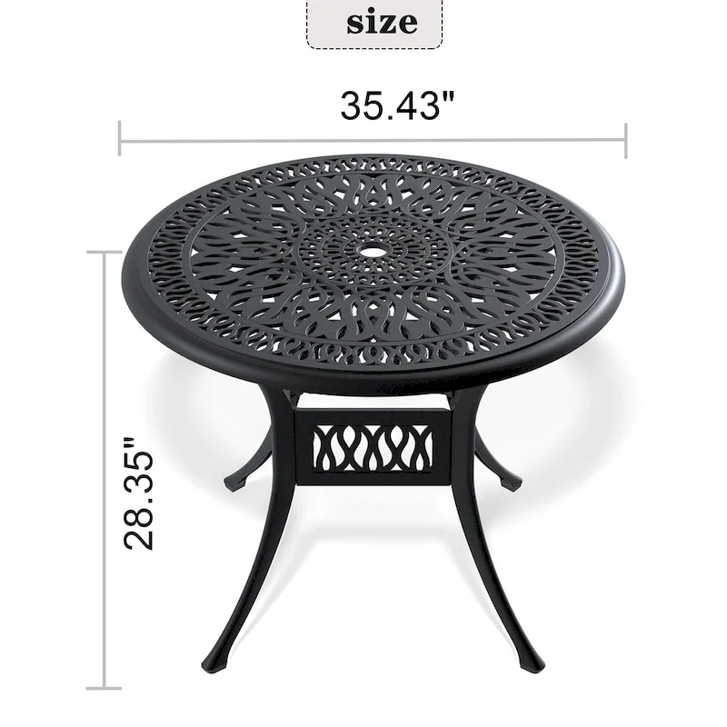 Cast Aluminum Patio Dining Table, 35.43-inch Outdoor Round Table, with 1.88 Umbrella Hole