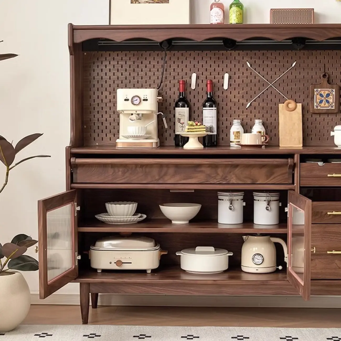 Lighting Wooden 3-Drawer Pegboard Back Brown Sideboard