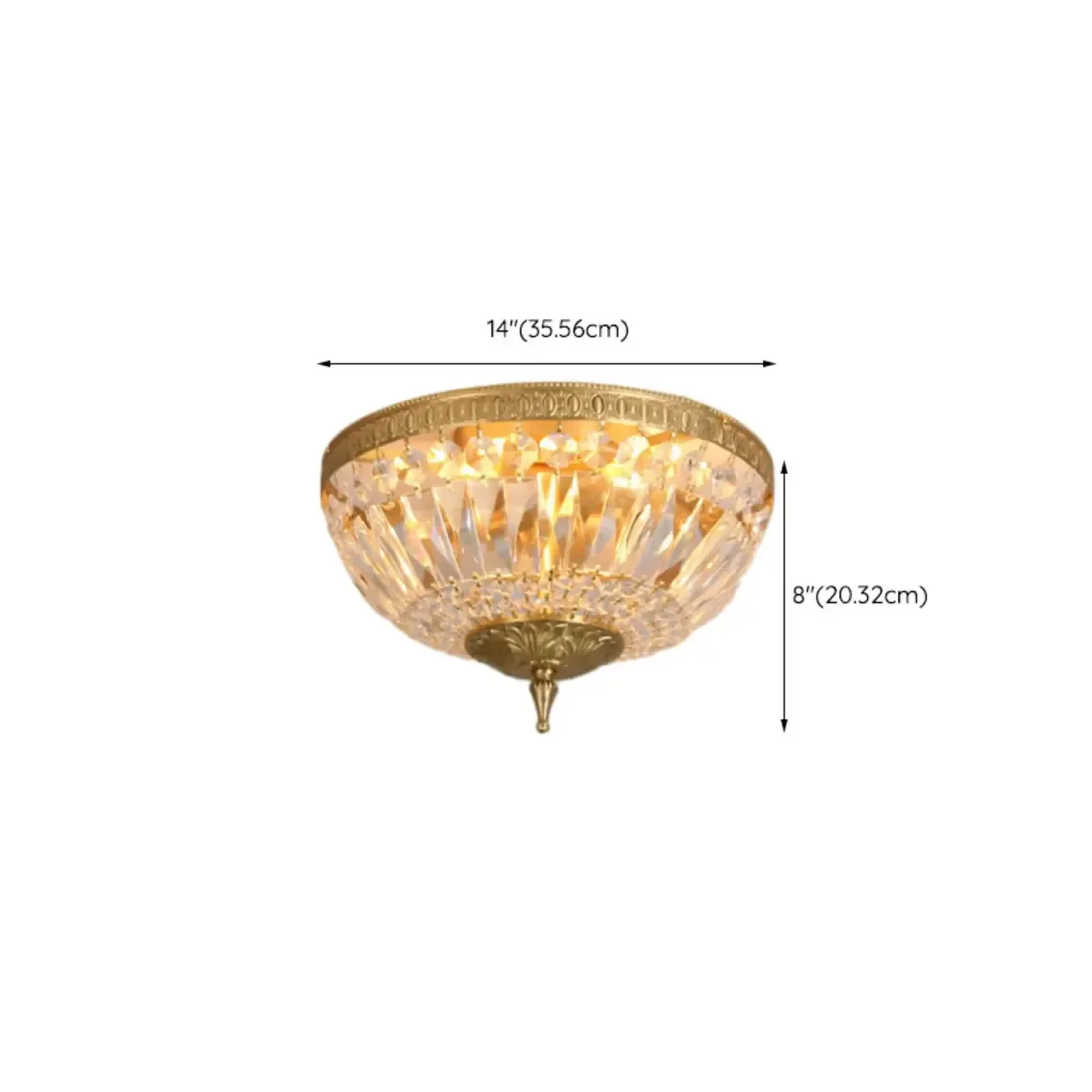 European Classical Crystal Brass Drum Flush Ceiling Light