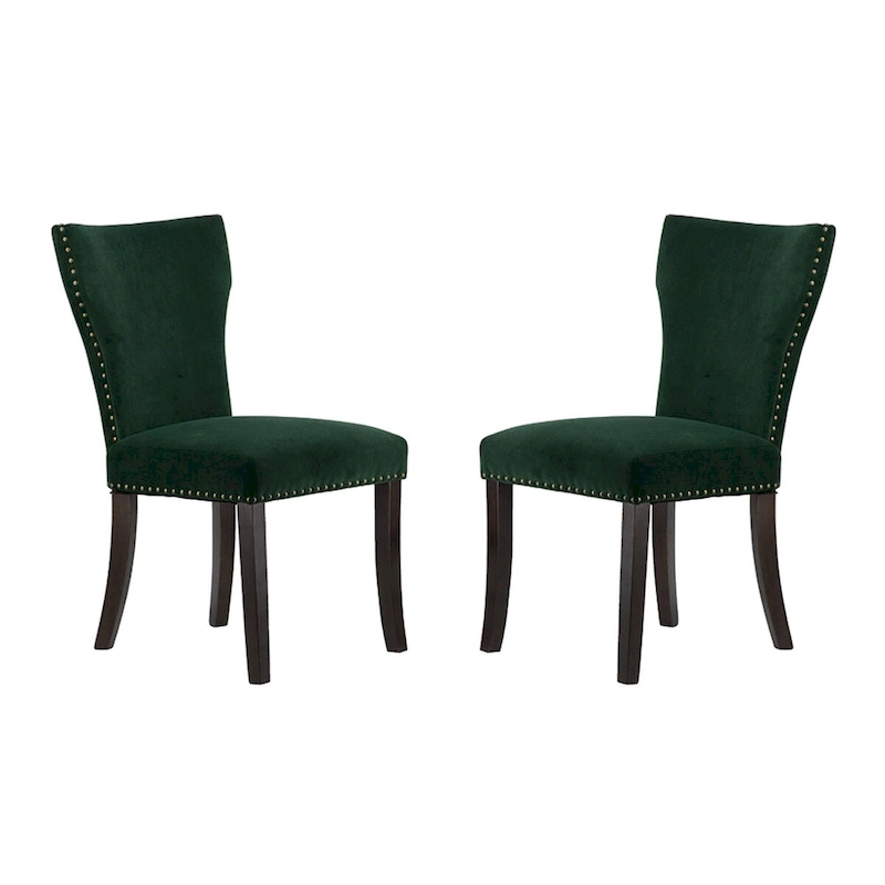 Velvet Armless Nail Head Wooden Dining Chairs 37 Green and Brown 2Ct
