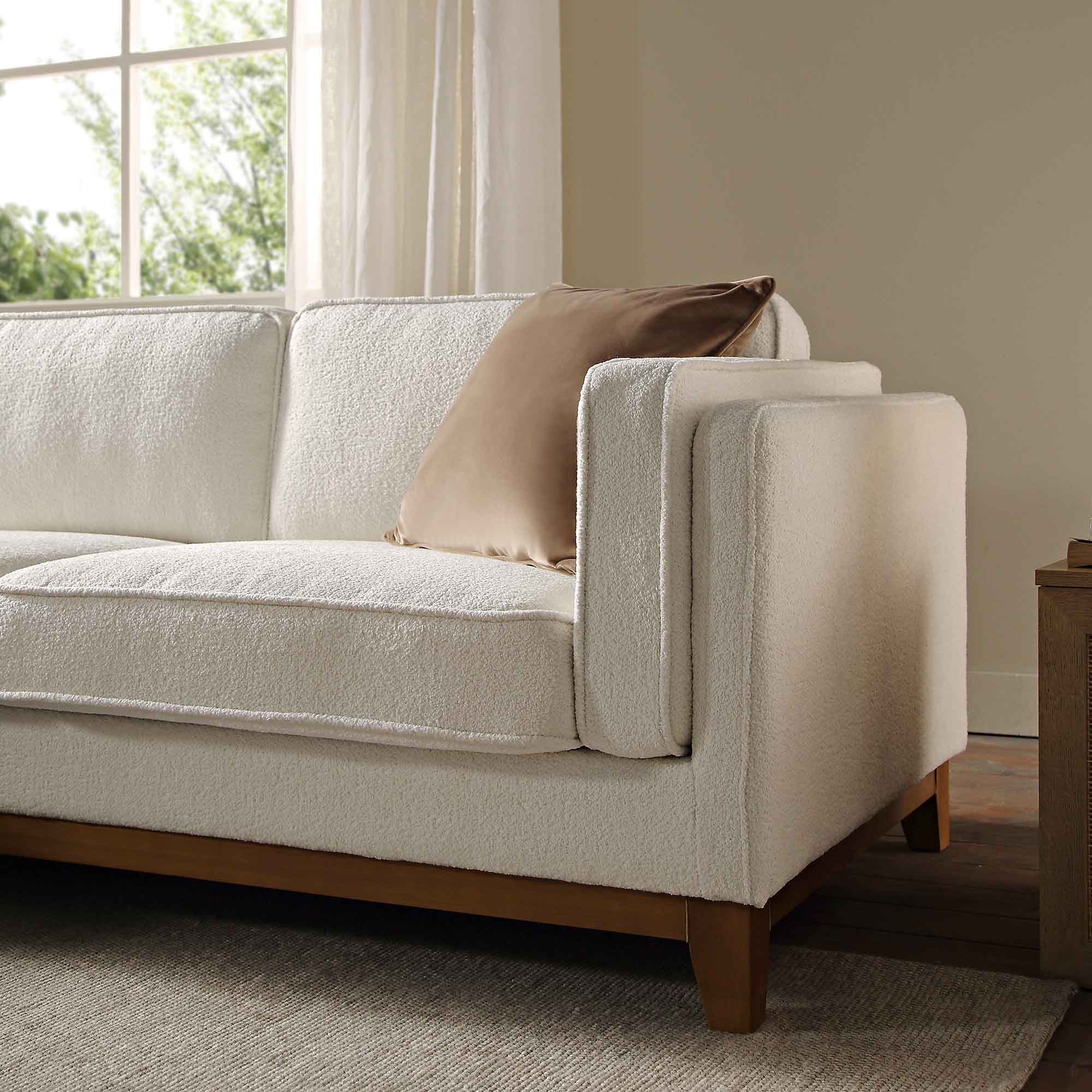 Beige Boucle Fabric Sofa, Grande Chaise Sofa Left Hand Facing