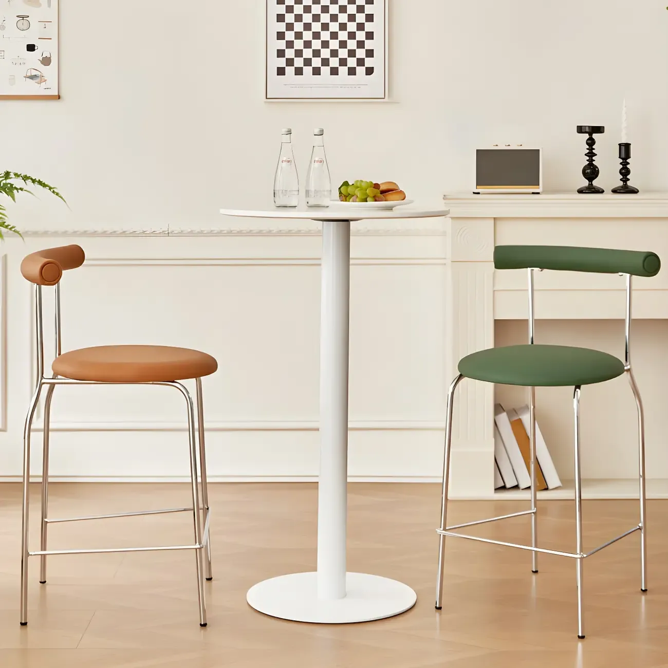 Modern Metal Comfort Cushion Durable High-Back Bar Stool